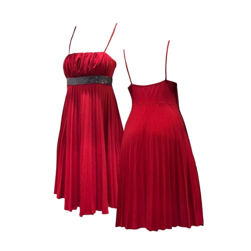 My Michelle Red Spaghetti Strap Midi Dress with Embellished Waist